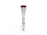 White gold Princess Cut Garnet Solitaire Ring with Filigree Band and Four-Prong Setting_26