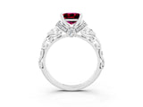 White gold Princess Cut Garnet Solitaire Ring with Filigree Band and Four-Prong Setting_27