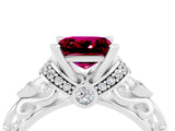 White gold Princess Cut Garnet Solitaire Ring with Filigree Band and Four-Prong Setting_28