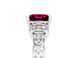 White gold Princess Cut Garnet Solitaire Ring with Filigree Band and Four-Prong Setting_29