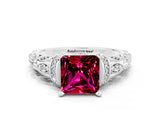 White gold Princess Cut Garnet Solitaire Ring with Filigree Band and Four-Prong Setting_36