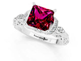 White gold Princess Cut Garnet Solitaire Ring with Filigree Band and Four-Prong Setting_37