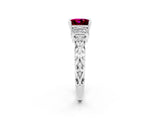 White gold Princess Cut Garnet Solitaire Ring with Filigree Band and Four-Prong Setting_38