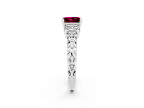 White gold Princess Cut Garnet Solitaire Ring with Filigree Band and Four-Prong Setting_38