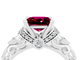 White gold Princess Cut Garnet Solitaire Ring with Filigree Band and Four-Prong Setting_40