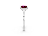 White gold Princess Cut Garnet Solitaire Ring with Flower Prong Setting and Classic Band_14