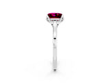 White gold Princess Cut Garnet Solitaire Ring with Flower Prong Setting and Classic Band_14