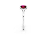 White gold Princess Cut Garnet Solitaire Ring with Flower Prong Setting and Classic Band_14