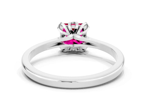 White gold Princess Cut Garnet Solitaire Ring with Flower Prong Setting and Classic Band_24