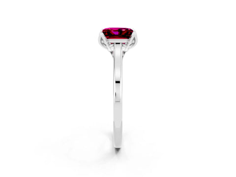 White gold Princess Cut Garnet Solitaire Ring with Flower Prong Setting and Classic Band_26