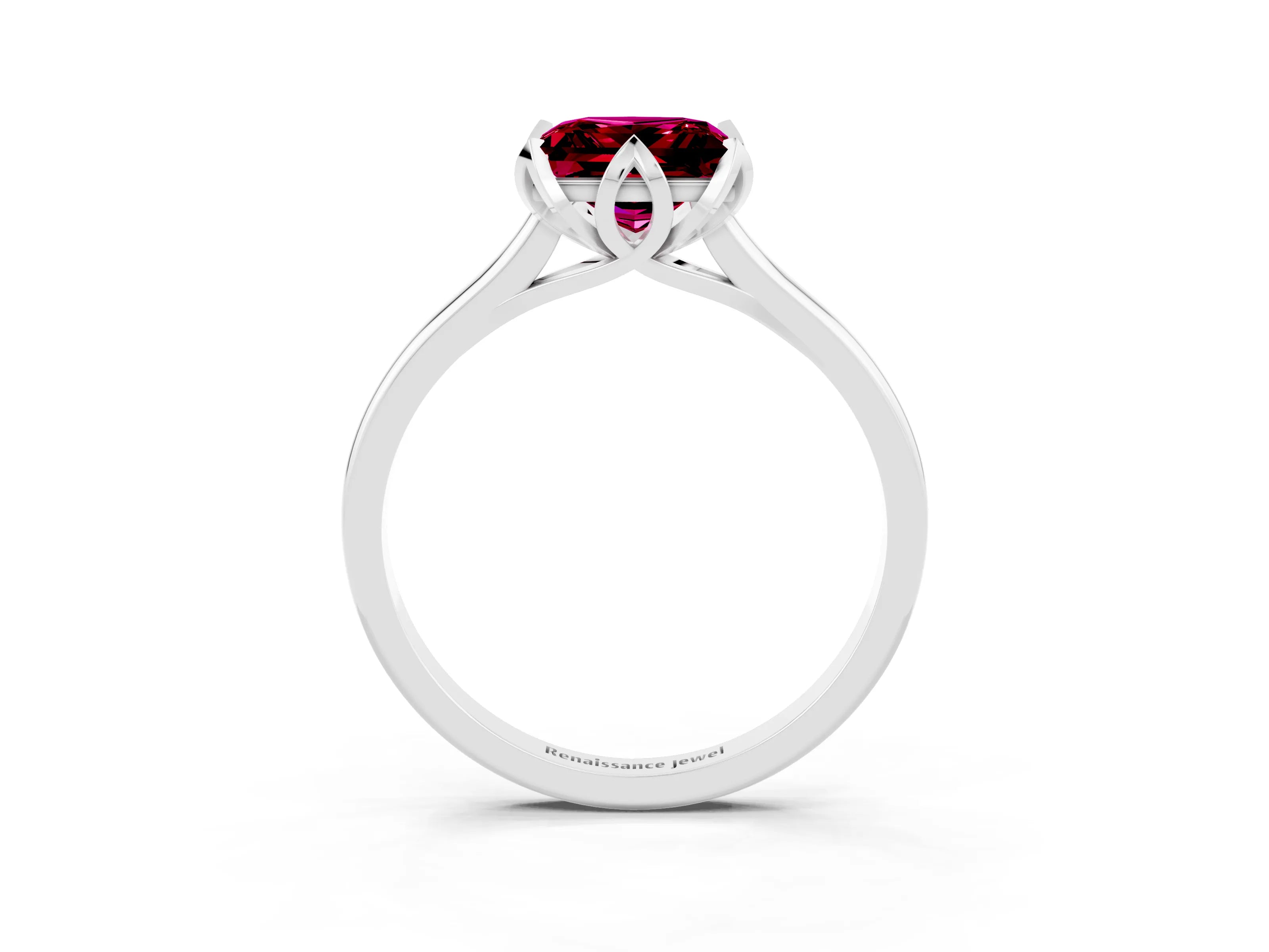 White gold Princess Cut Garnet Solitaire Ring with Flower Prong Setting and Classic Band_27
