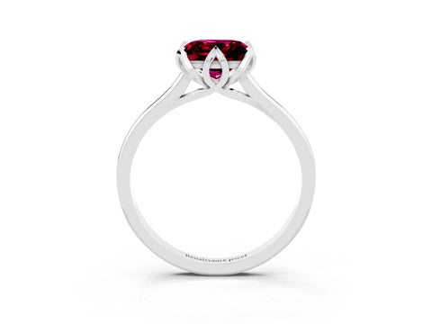 White gold Princess Cut Garnet Solitaire Ring with Flower Prong Setting and Classic Band_27