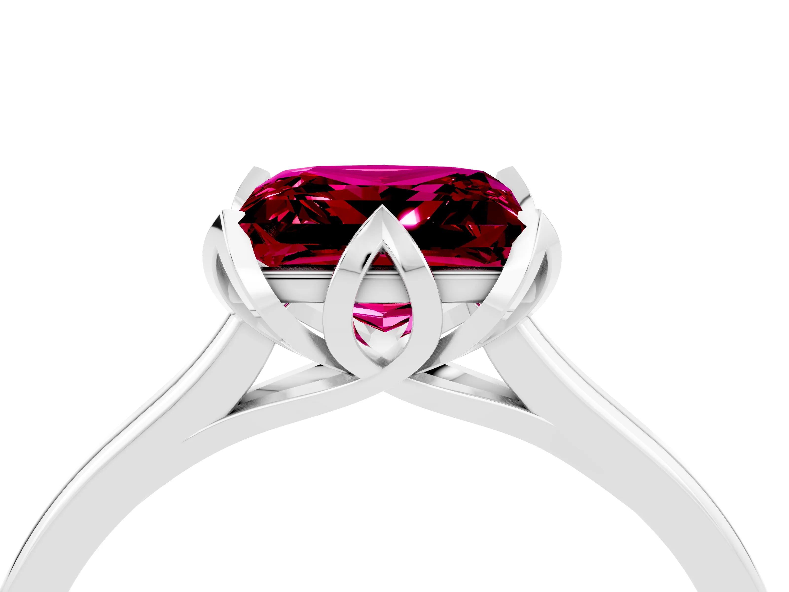 White gold Princess Cut Garnet Solitaire Ring with Flower Prong Setting and Classic Band_28