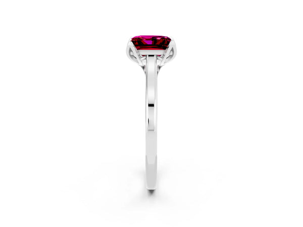 White gold Princess Cut Garnet Solitaire Ring with Flower Prong Setting and Classic Band