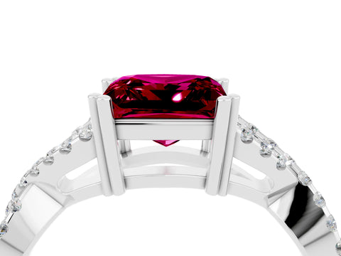 White gold Princess Cut Garnet Solitaire Ring with Four-Prong Setting and Twisted Pavé Band_4