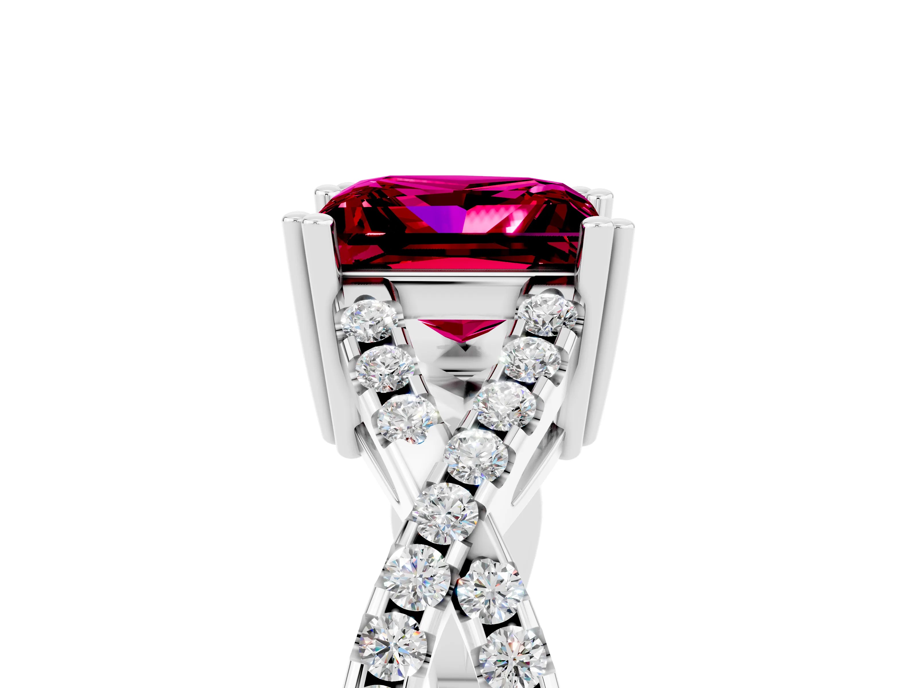 White gold Princess Cut Garnet Solitaire Ring with Four-Prong Setting and Twisted Pavé Band_5