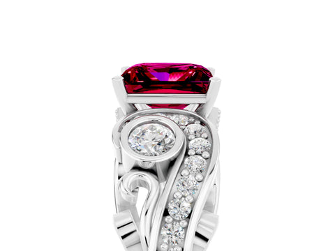 White gold Princess Cut Garnet Solitaire Ring with Milgrain Pavé Band and Four-Prong Setting_53