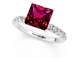 White gold Princess Cut Garnet Solitaire Ring with Pavé Accents and Four-Prong Setting_1