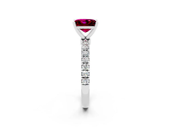 White gold Princess Cut Garnet Solitaire Ring with Pavé Accents and Four-Prong Setting
