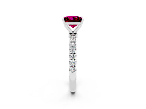 White gold Princess Cut Garnet Solitaire Ring with Pavé Accents and Four-Prong Setting_2