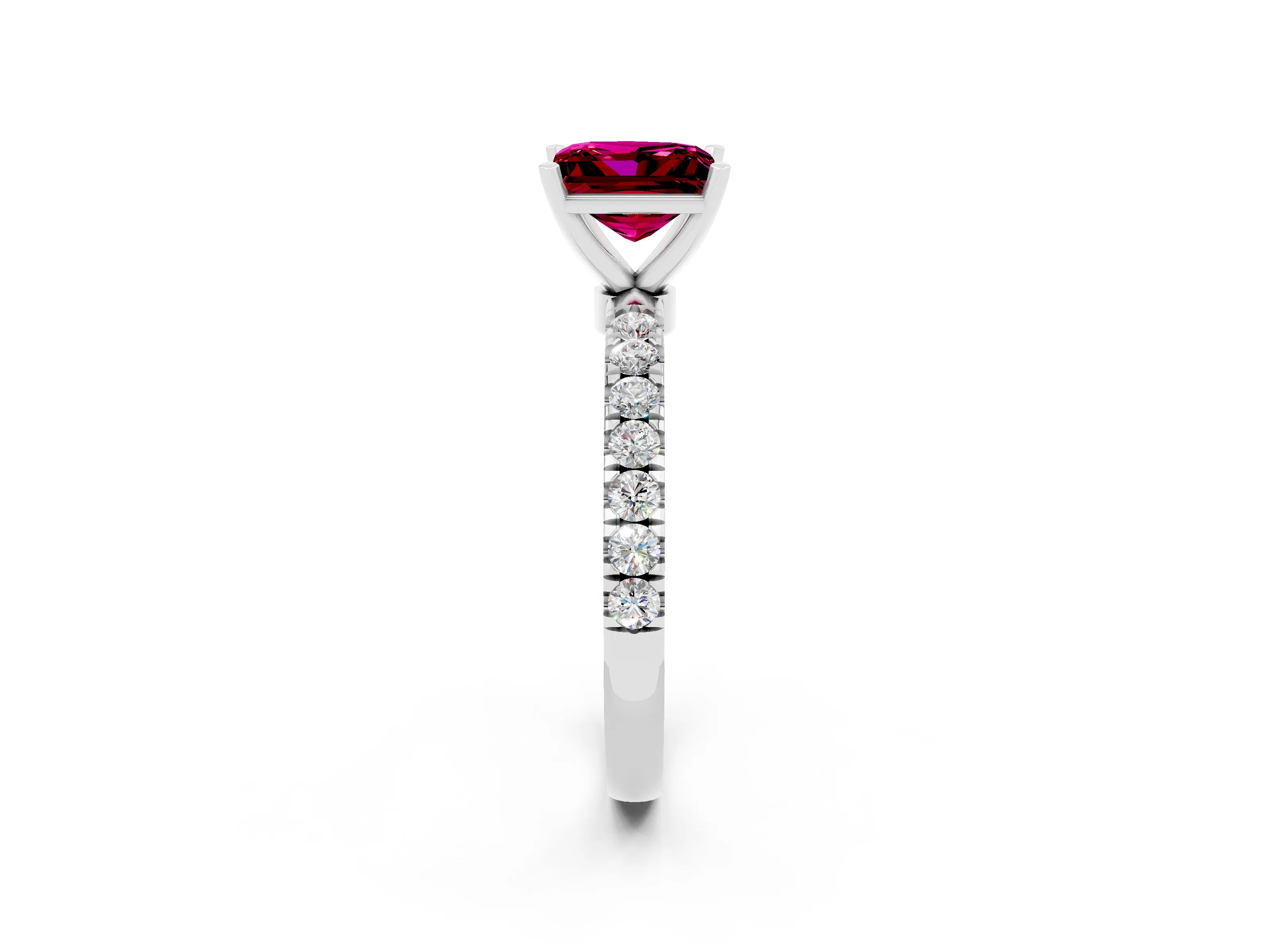 White gold Princess Cut Garnet Solitaire Ring with Pavé Accents and Four-Prong Setting_2