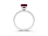 White gold Princess Cut Garnet Solitaire Ring with Pavé Accents and Four-Prong Setting_3