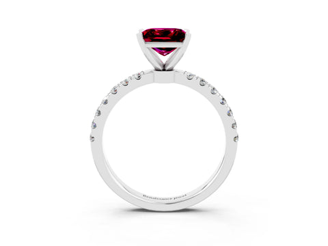 White gold Princess Cut Garnet Solitaire Ring with Pavé Accents and Four-Prong Setting_3