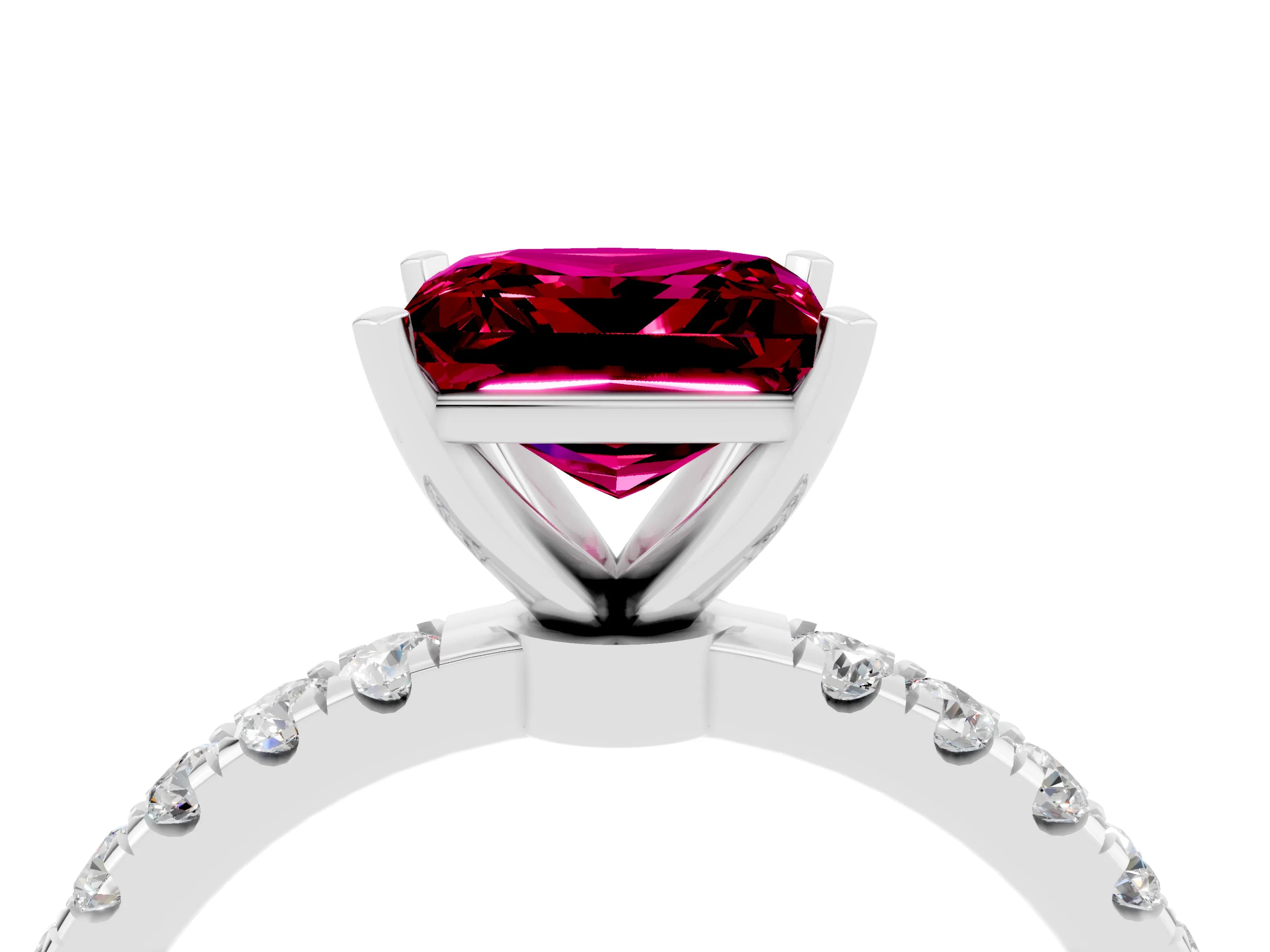 White gold Princess Cut Garnet Solitaire Ring with Pavé Accents and Four-Prong Setting_4