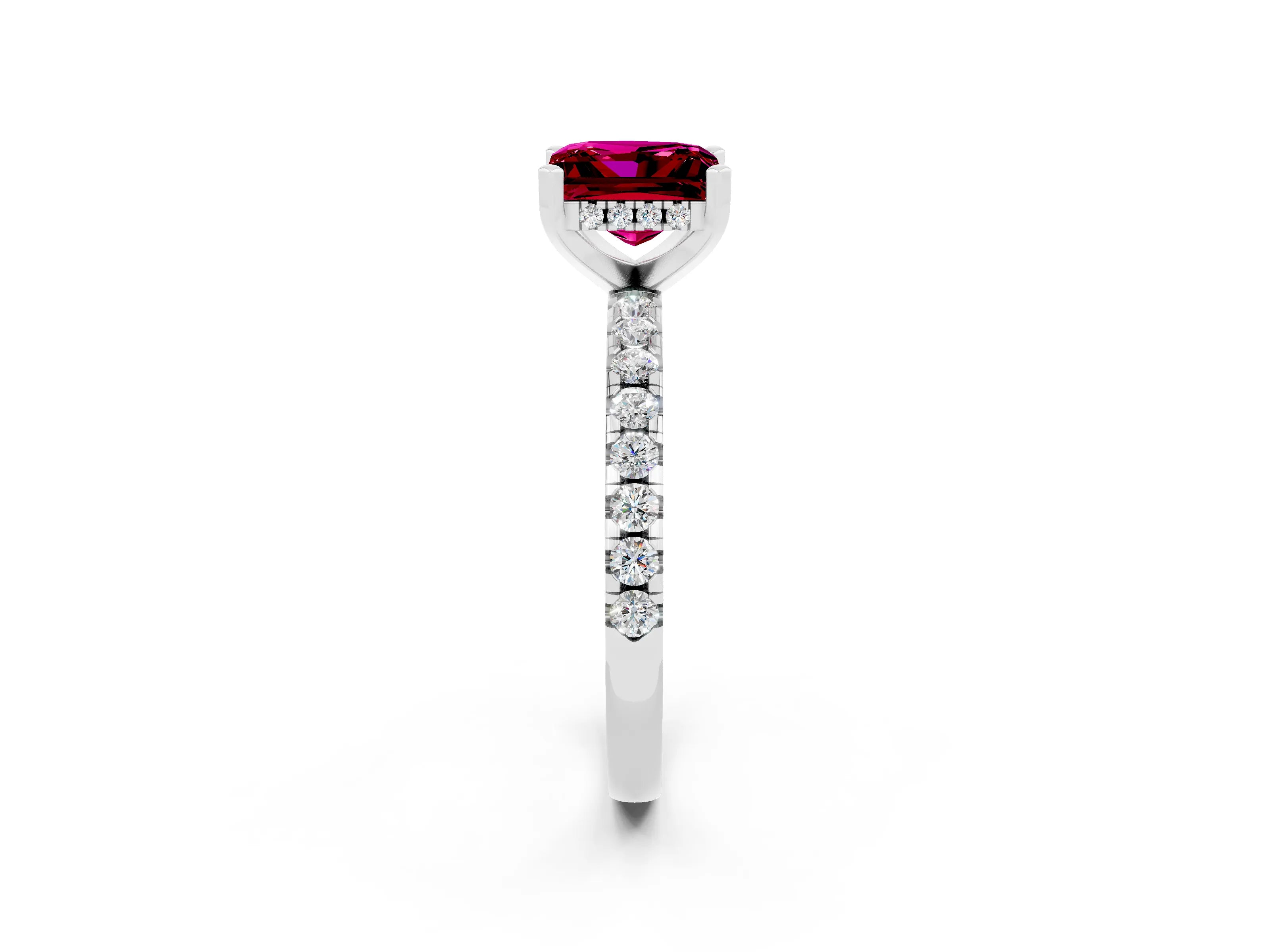 White gold Princess Cut Garnet Solitaire Ring with Pavé Band and Four-Prong Setting_14