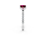 White gold Princess Cut Garnet Solitaire Ring with Pavé Band and Four-Prong Setting_14
