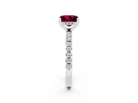 White gold Princess Cut Garnet Solitaire Ring with Pavé Band and Four-Prong Setting_14