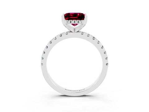 White gold Princess Cut Garnet Solitaire Ring with Pavé Band and Four-Prong Setting_15