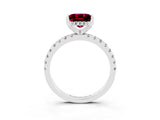 White gold Princess Cut Garnet Solitaire Ring with Pavé Band and Four-Prong Setting_15
