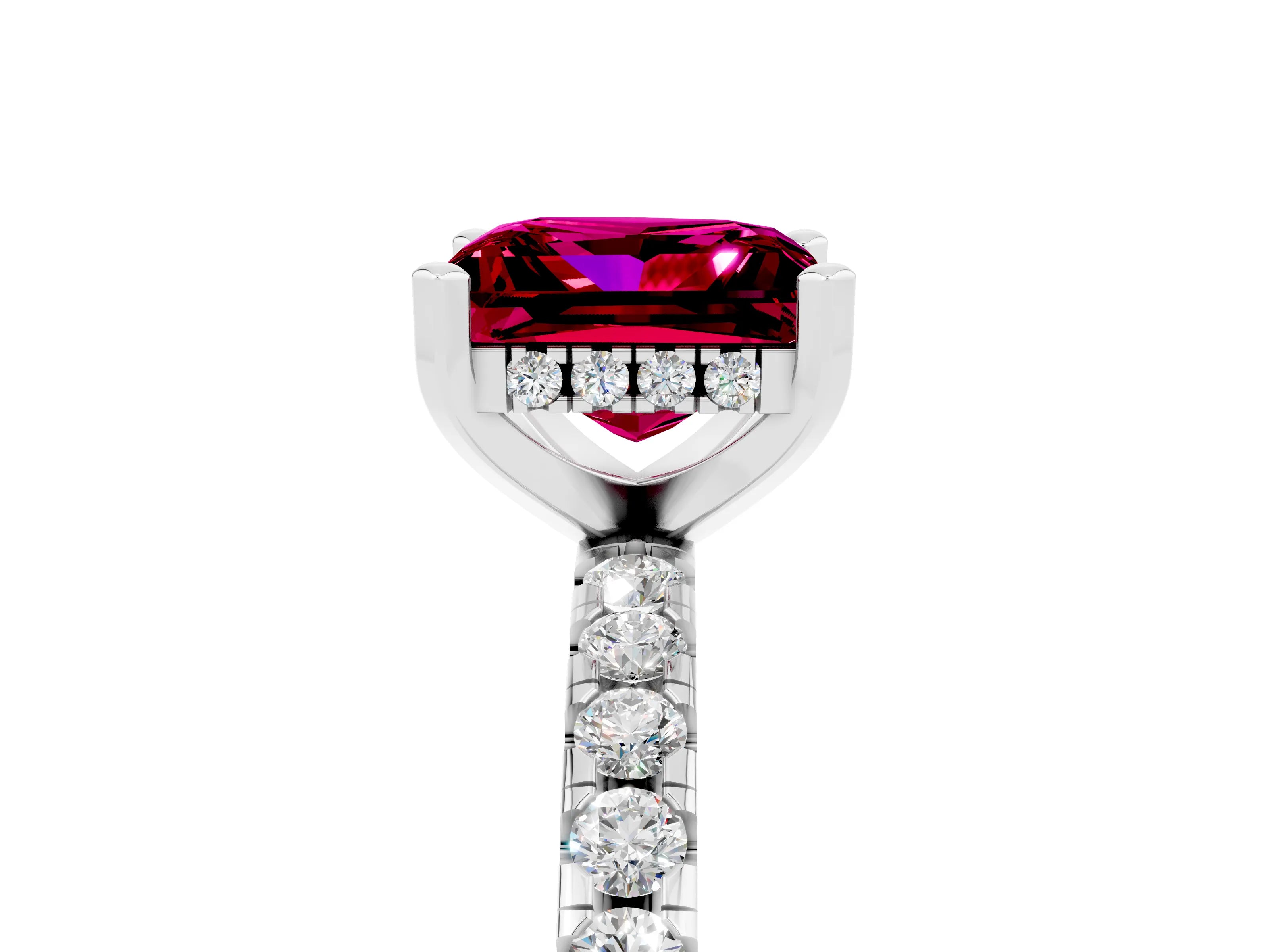 White gold Princess Cut Garnet Solitaire Ring with Pavé Band and Four-Prong Setting_17