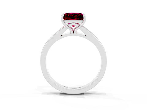 White gold Princess Cut Garnet Solitaire Ring with Pavé Band and Prong Setting_15