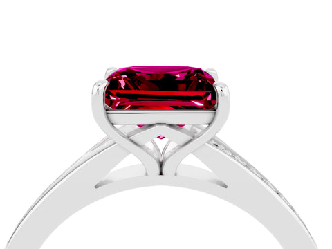 White gold Princess Cut Garnet Solitaire Ring with Pavé Band and Prong Setting_16