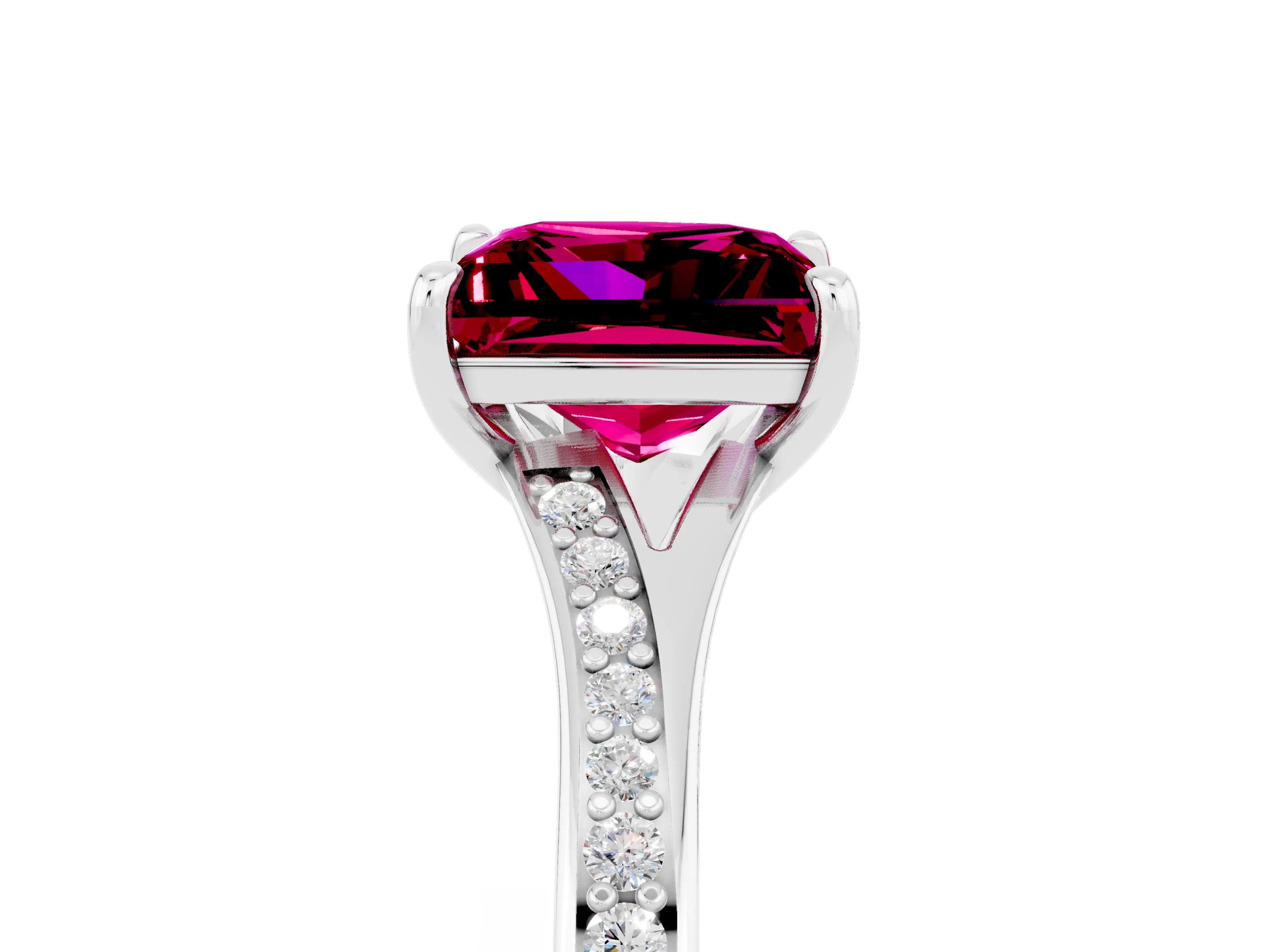 White gold Princess Cut Garnet Solitaire Ring with Pavé Band and Prong Setting_17