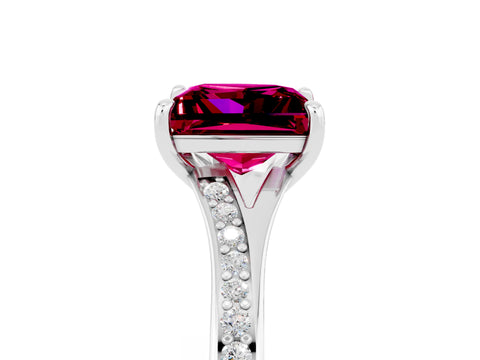 White gold Princess Cut Garnet Solitaire Ring with Pavé Band and Prong Setting_17