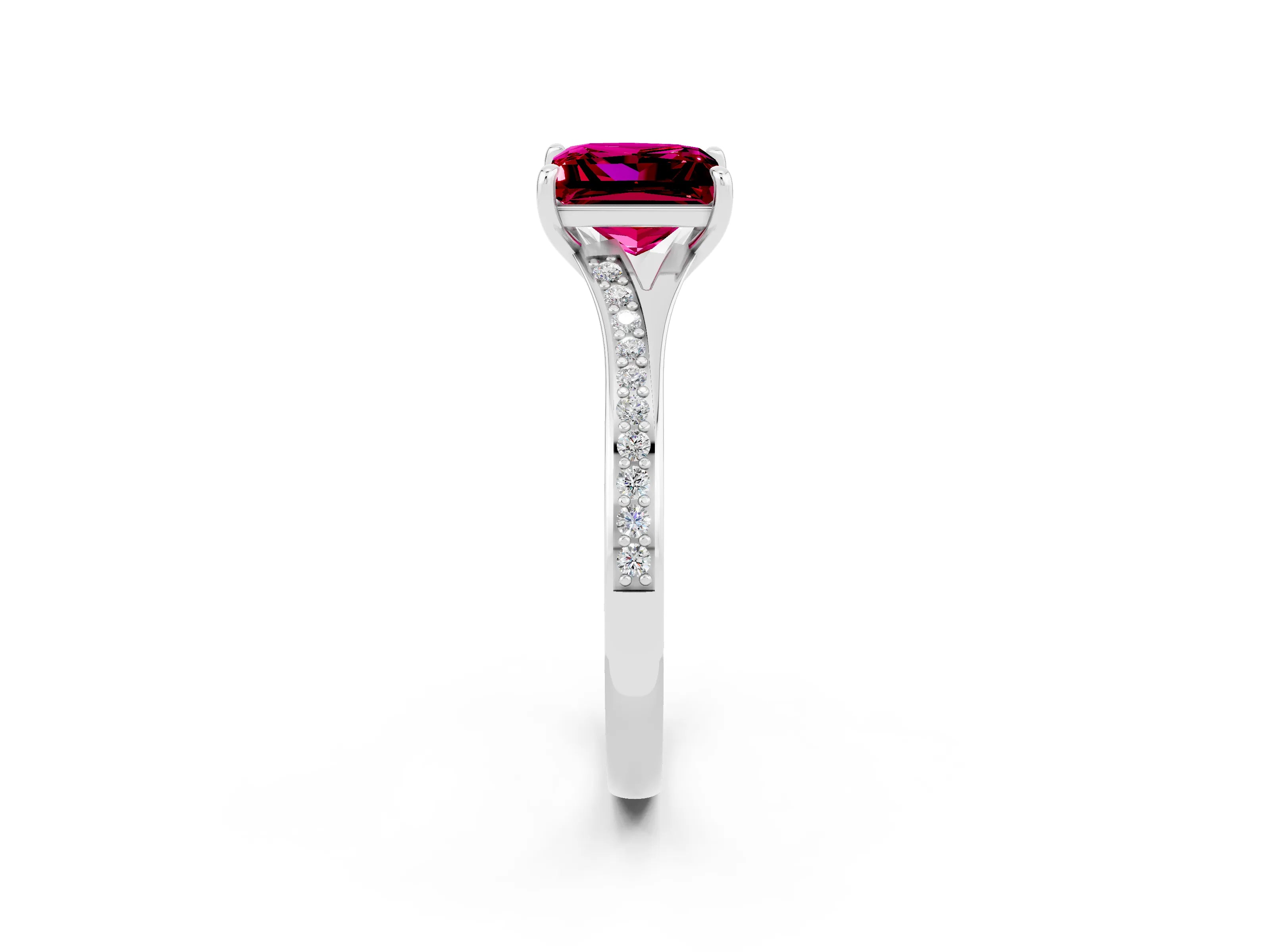 White gold Princess Cut Garnet Solitaire Ring with Pavé Band and Prong Setting_2