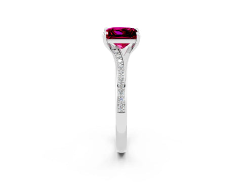White gold Princess Cut Garnet Solitaire Ring with Pavé Band and Prong Setting_2