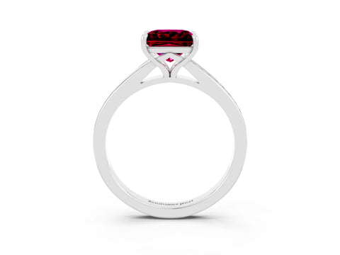 White gold Princess Cut Garnet Solitaire Ring with Pavé Band and Prong Setting_3