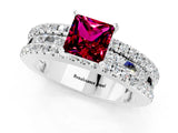 White gold Princess Cut Garnet Solitaire Ring with Pavé and Channel Set Band_1