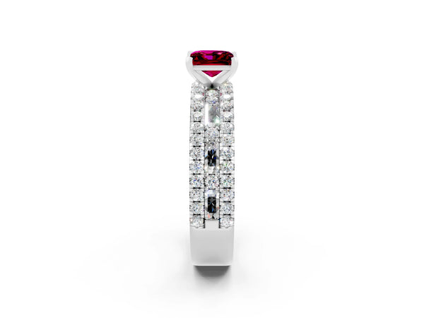 Platinum Princess Cut Garnet Solitaire Ring with Pavé and Channel Set Band