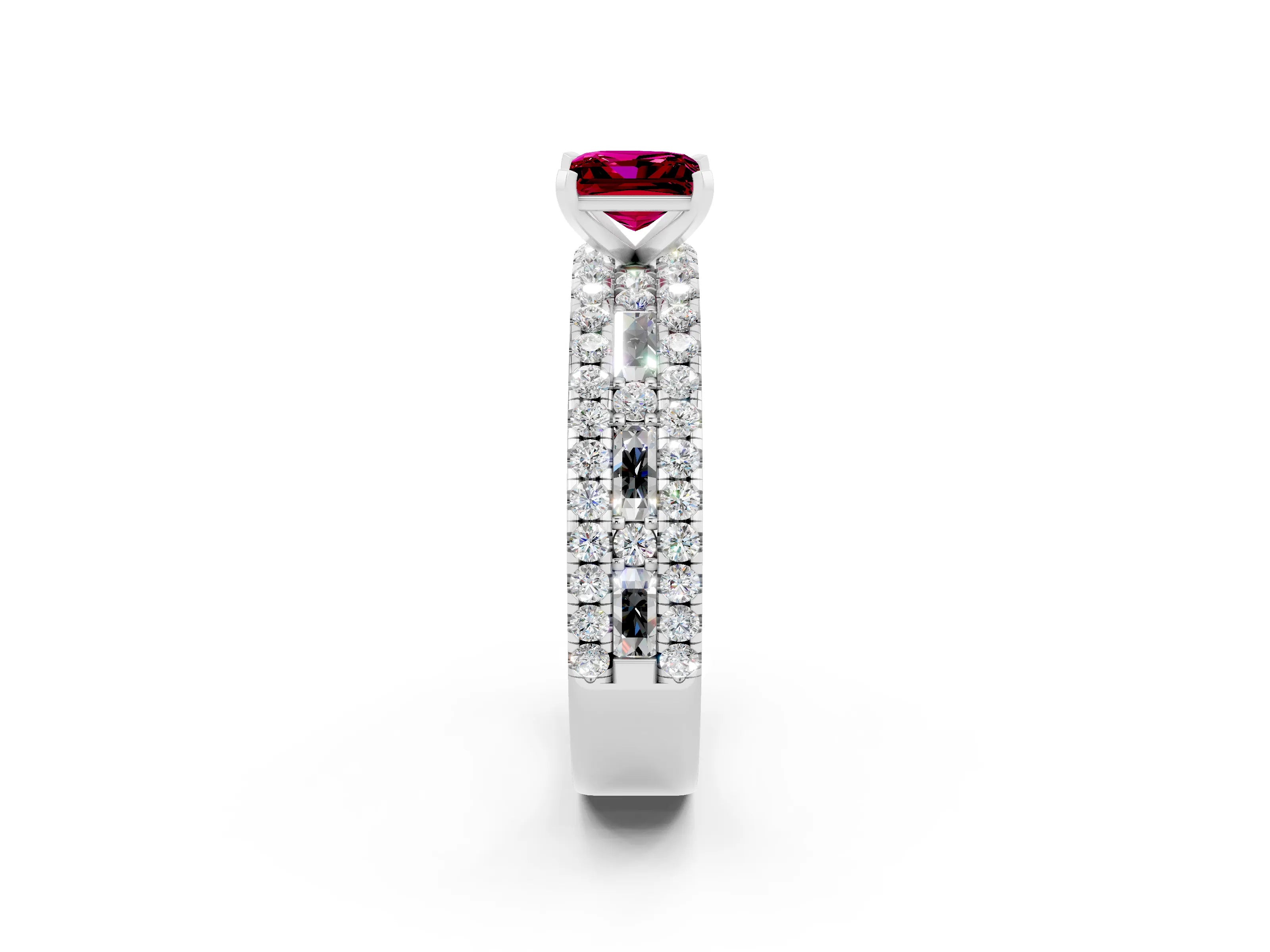 White gold Princess Cut Garnet Solitaire Ring with Pavé and Channel Set Band_2