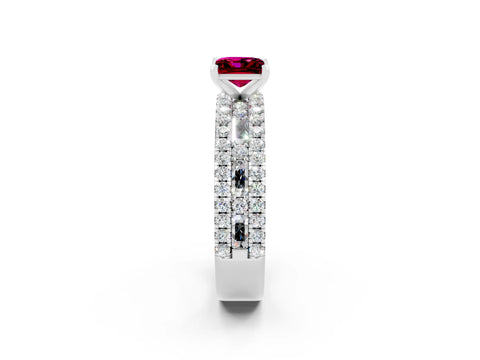 White gold Princess Cut Garnet Solitaire Ring with Pavé and Channel Set Band_2