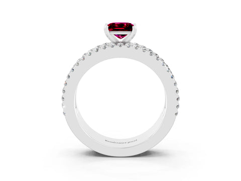 White gold Princess Cut Garnet Solitaire Ring with Pavé and Channel Set Band_3