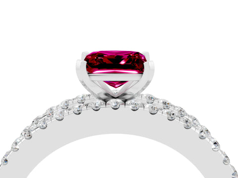 White gold Princess Cut Garnet Solitaire Ring with Pavé and Channel Set Band_4