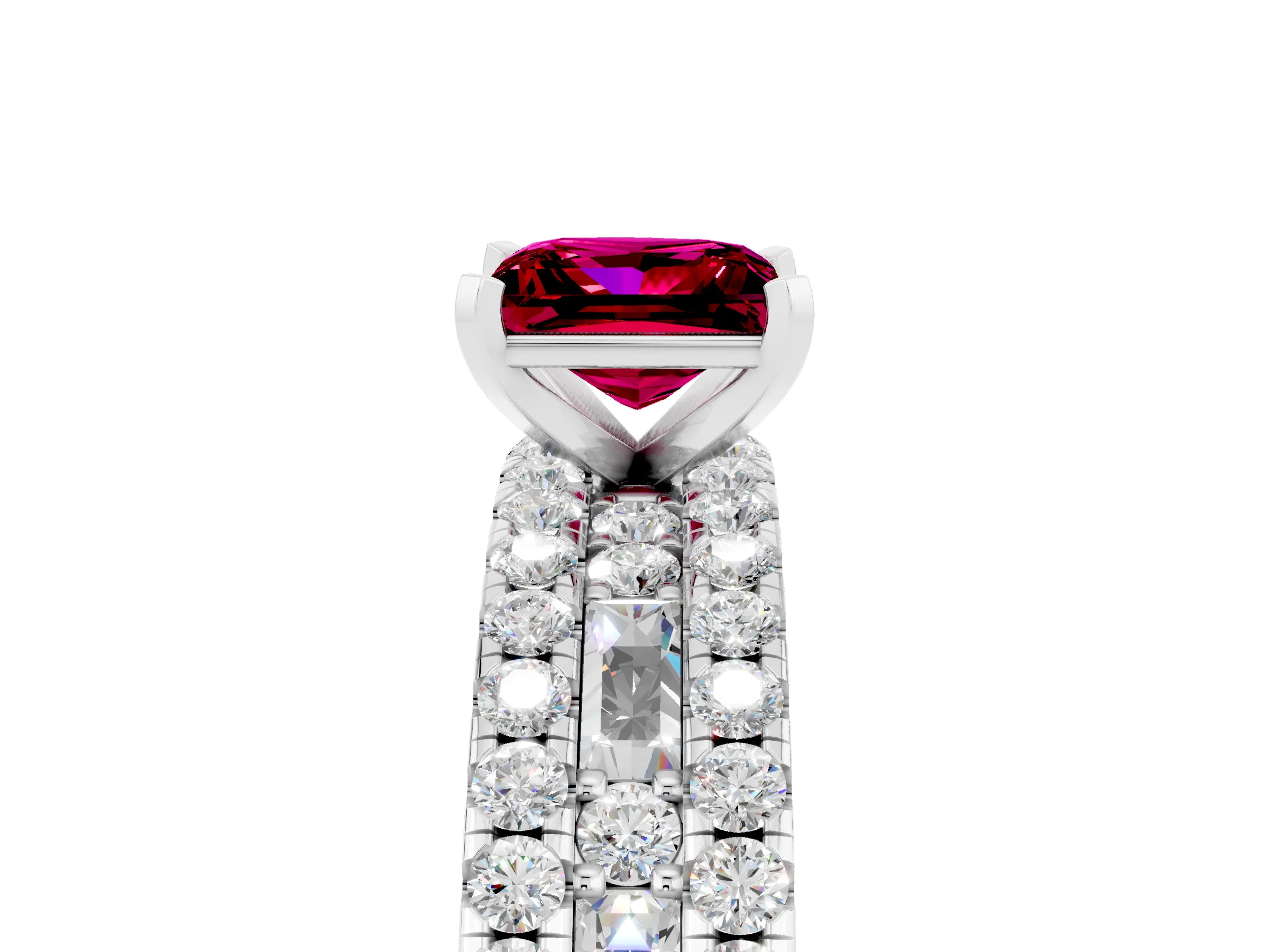 White gold Princess Cut Garnet Solitaire Ring with Pavé and Channel Set Band_5