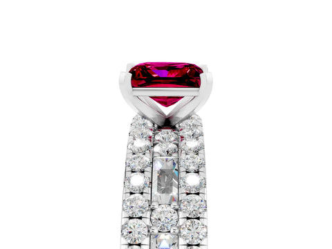 White gold Princess Cut Garnet Solitaire Ring with Pavé and Channel Set Band_5