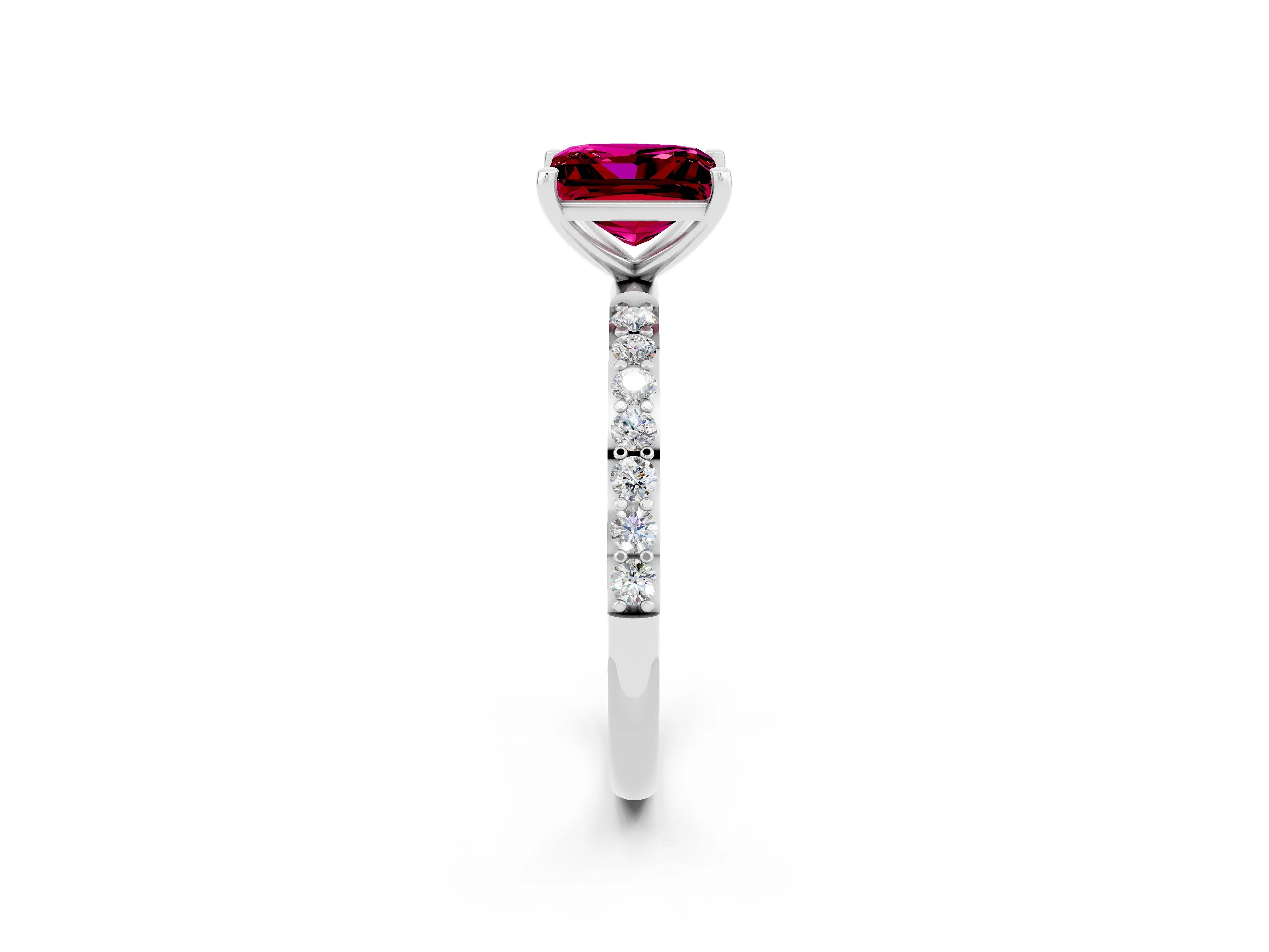 White gold Princess Cut Garnet Solitaire Ring with Pave Band and Four Prong Setting_14